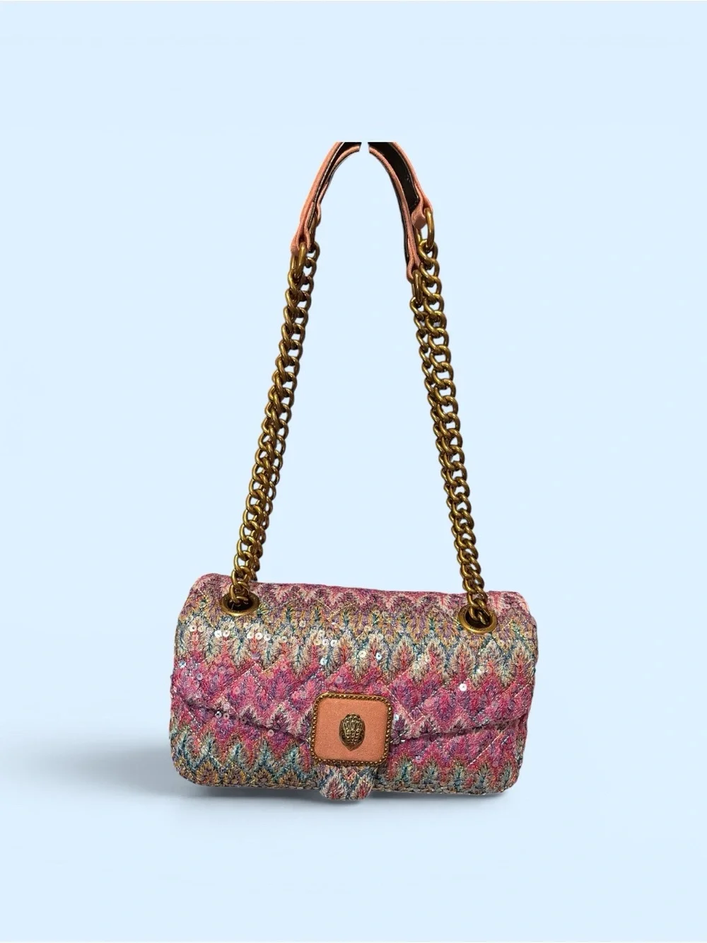 Kurt Geiger Pink Multicolor Sequin London Pimlico with Chain-Handle Shoulder Bag